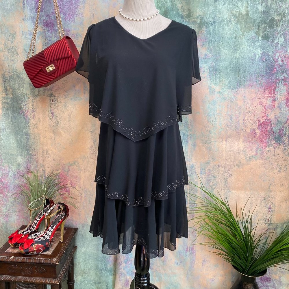 NWT📌ha-7DNo Little Black Chiffon Dress -Gemstones